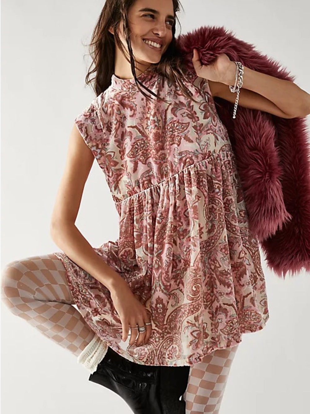Free People Pink Paisley Mini Dress